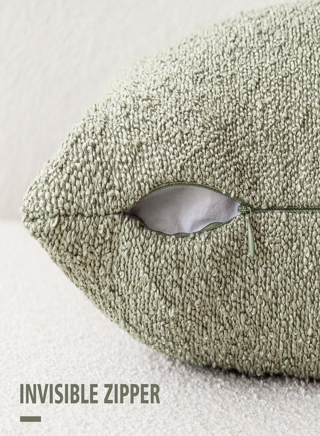 Foindtower Pack of 2 Textured Boucle Throw Pillow Covers Accent Solid Decorative Pillow Cases Cozy Woven Couch Cushion Case for Sofa Bedroom Living Room Home Decor 20x20 Inch Dirty Sage Green - Image 2